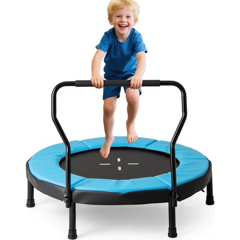 COSTWAY Trampolino Elastico per Bambini, Tappeto Elastico da Interno ed Esterno con Manubrio in Schiuma e Cuscino di Sicurezza, Ideale per Bambini 3-6 Anni, Portata 100 kg (Blu) (1/5)