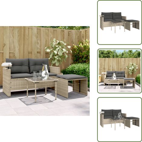 The Living Store 3-tlg. Garten-Sofagarnitur mit Kissen Hellgrau Poly Rattan - Gartenmöbel - Outdoor Möbel - Rattan Gartenmöbel - Sofas - Gartengestelle (1/5)