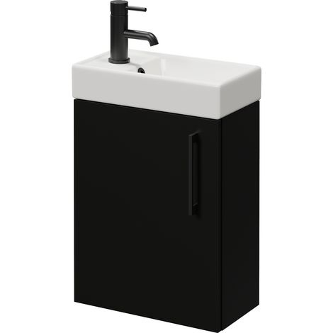 Napoli Cube Matt Black 400mm Wall Mounted Single Door Vanity Unit with Align Basin - 400mm - Matt Black 160mm Handle
