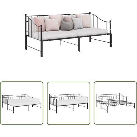 The Living Store Ausziehsofa Bettgestell Schwarz Metall 90x200 cm - Sofabet - Ausziehsofa - Schlafsofa - Bettgestell - Doppelbett (1/5)