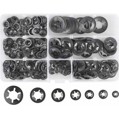 280 Pcs Rondelles De Blocage Rondelles De Verrouillage, Rondelles À Verrouillage Rapide De Rondelles De Verrouillage En Acier M3 M4 M5 M6 M8 M10 M12, 7Tailles, Noir (1/4)