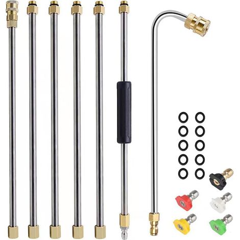 Pressure Washer Extender, 4000PSI Gutter Cleaning Tool Roof Cleaning Lance Extension Rod with 5 Nozzle Tips, Quick Connect 1/4 (1/5)