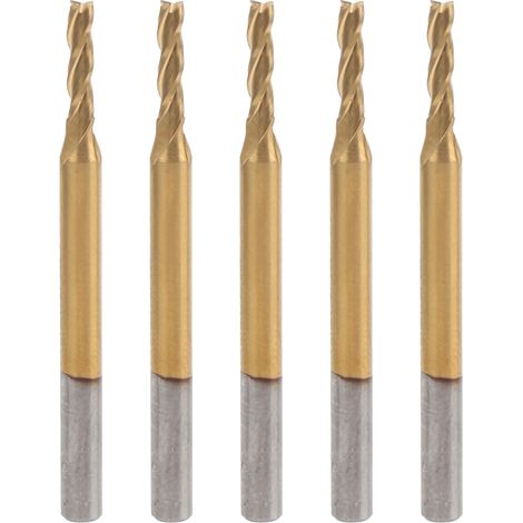 Lot de 5 fraises à surfacer 3 dents TiN pour gravure 3D perçage outil 3.175x2x8x40 (1/5)