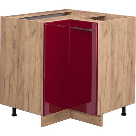 Mobile ad angolo cucina Fame-Line, Rosso bordeaux lucido, 80.5 cm senza piano di lavoro, Vicco