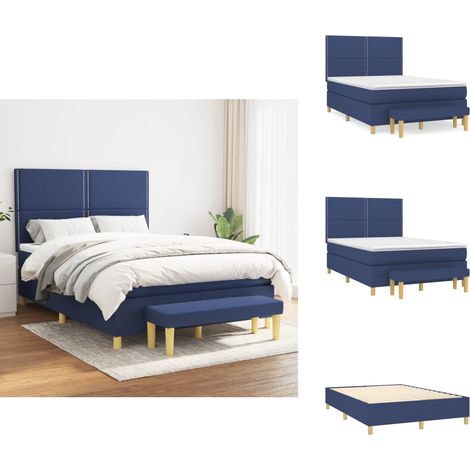 Boxspringbett mit Matratze Blau 140x200 cm Stoff - Boxspringbett - Doppelbett - Schlafsofa - Blau - Bettenrahmen (1/5)