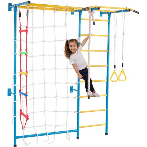 Jungle gym intérieur tout-petits 7 en 1, échelle suédoise acier carbone, échelle murale, barre traction, corde, anneaux, 100 kg (1/5)