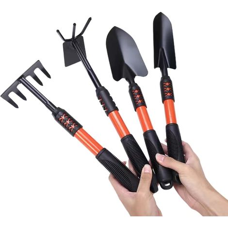 Lot 4 Outils Jardin – Pelle, Rateau 5 Dents, Bineuse, Binette (1/5)