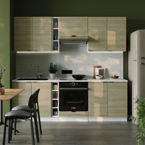 Mueble de cocina Fame-Line, Panel roble/blanco, 235 cm sin encimera, Vicco