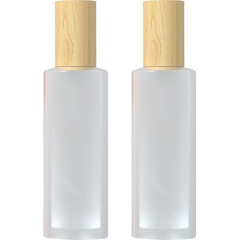 Bouteille Pompe En Verre Dépoli - Couvercle Bois - Récupérable - Pour Produits Cosmétiques Liquides - 2 Pièces (1/5)