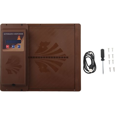 Porte de poulailler automatique à ouverture horizontale, programmateur intégré et alimentation USB, couleur marron (1/5)