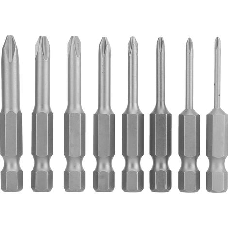 Jeu de 8 embouts de tournevis S1/4, cruciformes et magnétiques, 50 mm. Accessoires pour tournevis et outil de fixation.