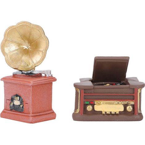 Lot de 2 mini maquettes de paysage, mini phonographe et radio, décorations artisanales en résine-10x4.5cm (1/3)