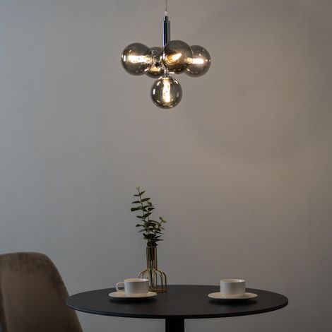 Elegante Hängeleuchte mit 5 Rauchglaskugeln - Nizzalo