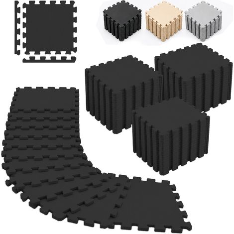 Relaxdays Bodenschutzmatte, 54er Set, 30x30 cm, 5 m², mit Rand, schalldämmend, Schaumstoff, Puzzlematte Fitness, schwarz