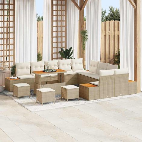 Gartensofa-set mit Kissen mit Speicher 14 pcs Beige Poly Rattan (1/5)