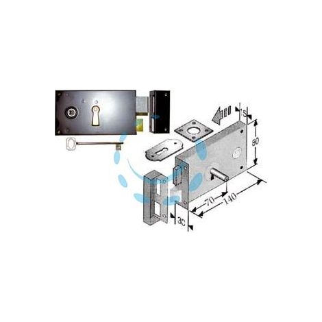 SERRATURA DA APPLICARE PER CANTINE SCROCCO E CATENACCIO 187 - mm.70, lunghezza mm.140 DX (4L1871406D)