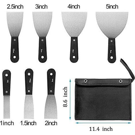 Gipser-Set, Stahlspachtel-Set, Kittmesser-Set, 7-teiliges Set mit Aufbewahrungstasche, Wandschaber mit rutschfestem Kunststoffgriff (1/4)