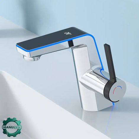Manuzen - Robinet lavabo luxe avec affichage température LED numérique — Noir (1/5)
