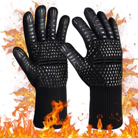 Gants de Barbecue Gant Cheminee Anti feu 800 ℃/1472 ℉ Gants de Grillades Résistants à la Chaleur(Noir) (1/5)