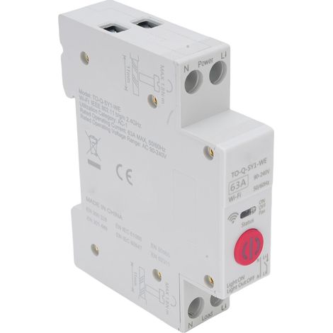 Disjoncteur intelligent WiFi, protection contre les sous-tensions, télécommande, mesure de puissance sur Rail DIN 63A, compteur d'énergie