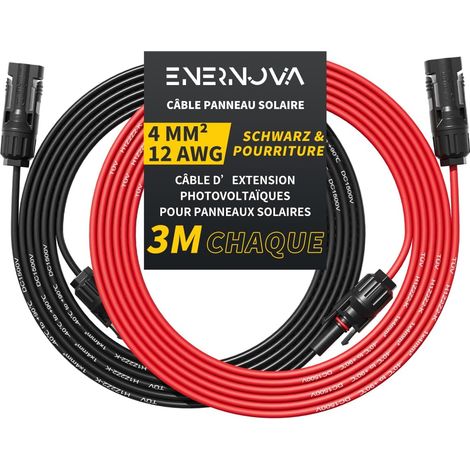 Câble Solaire 4mm²/6mm² 1-50M IP67 pour Panneau Solaire  Câble Solaire 1500V 30/50A, Cuivre Étamé, Isolation PPO Anti-UV, Étanchéité IP67, Raccord Auto-Verrouillable, Montage Facile (1/5)
