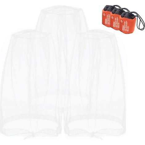 3 pièces Filet anti-insectes pour la tête, le visage,les moucherons des activités de plein air, avec sac de rangement,Blanc (1/5)