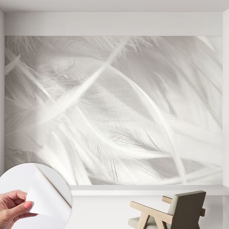 Papier peint autocollant Mural avec colle pour salon et chambre Décoration murale rapide Plumes subtiles 152x104 cm (1/5)