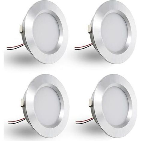 Lot de 4 spots encastrés LED 12V 3W, spots encastrés LED plats, pour trous de montage de 55-58mm et 14mm, spots de plafond dimmables 12V IP44, spots encastrés pour meubles (argent, blanc chaud 3000K) (1/5)