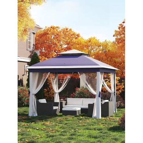 tonnelle pop-up 335x335 cm cadre acier moustiquaires imperméable anti-UV bleu terrasse jardin cour fête extérieur (1/5)