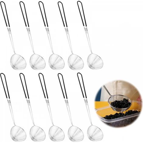 10 Pièces Acier Inoxydable Spider Passoire Pot Écumoire avec Silicone Poignée, Cuillère à Mailles Fines avec Poignée Longue en Acier (1/5)