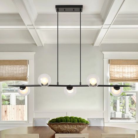 5-Light Linear Pendant Lamp, 114cm Width Adjustable Pendant Light for Kitchen Island, Dining Table & Living Room (1/5)