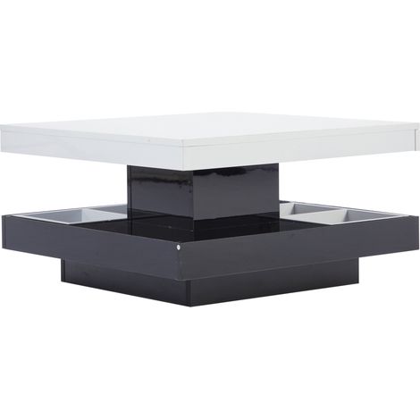 Mesa de centro giratoria 360° blanca y negra 70 x 70 x 36 cm con compartimento (1/5)