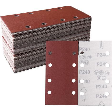 Lot de 50 feuilles abrasives 93 x 185 mm - Papier abrasif carré auto-agrippant 8 trous - 320 grains assortis - le polissage et l'élimination de la rouille (1/5)