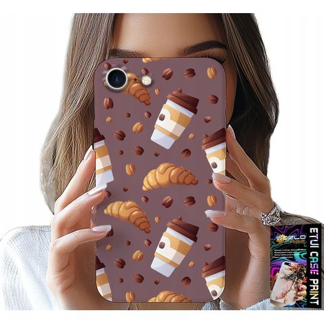 Cover per iPhone 7 / 8 / SE2 - cover con caffè, croissant e chicchi di grano sullo sfondo (1/5)