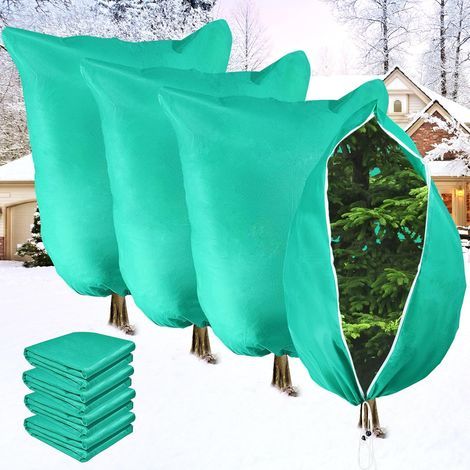 Set of 4 Winter Plant Covers, 80x100 cm, 70g/m² Non-woven Fabric, with Zipper and Drawstring, for Garden and Balcony (1/5)