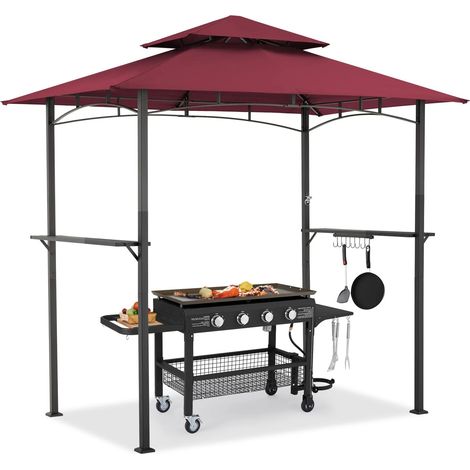 YODOLLA Abri Barbecue avec Double Toit, Tonnelle de Jardin Exterieur, Tissu Imperméable, Rouge (1/5)