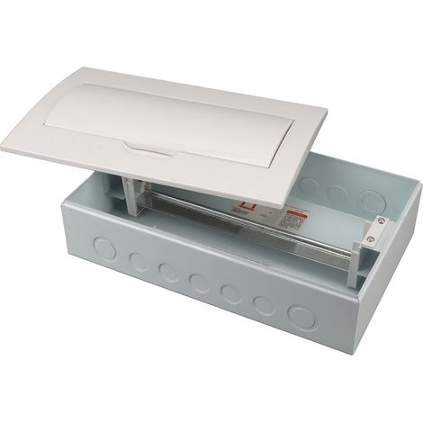 Boîte de distribution électrique en saillie à 15 disjoncteurs avec couvercle blanc et rail DIN pour une utilisation intérieure et extérieure. (1/5)