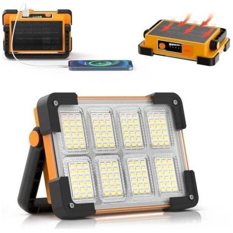 PA Projecteur LED Rechargeable,Projecteur LED Chantier Portable Solaire & Batterie Rechargeable,4 Modes Lampe de Travail Pour Camping, Chantier, Garage, Atelier (1/4)