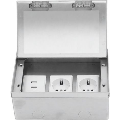 Boîtier de prise de sol encastré étanche en acier inoxydable, kit de prise plate 4 kW avec 2 ports USB standard pour marbre (1/5)
