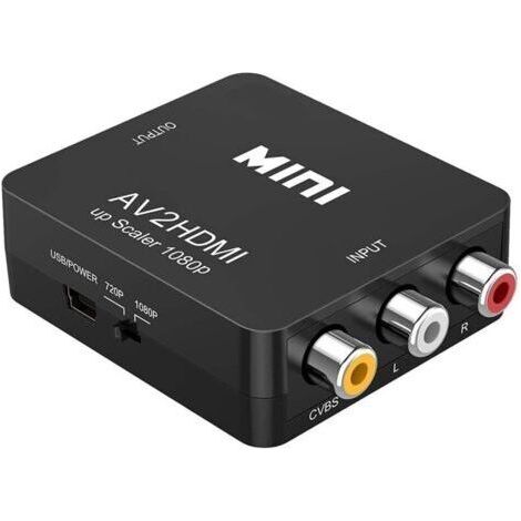 RCA vers HDMI Adaptateur, 1080P AV vers HDMI Vidéo Audio Convertisseurs, Mini RCA Composite CVBS AV à HDMI Converter, Support PAL/NTSC avec Câble pour TV/PC/PS3/PS2/ STB/Xbox VHS/VCR/Blue-Ray/DVD (1/4)