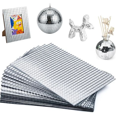 Miroirs Auto-Adhésifs Carreaux de Mosaïque Miroir Adhésif Vrai Verre – 5x5 mm, 1 mm d’épaisseur – 18 Feuilles 15x10 cm – Flexibilité pour Boule Disco, Décoration DIY, Artisanat (1/5)