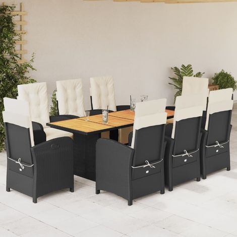 Set de comedor de jardín 9 pzas y cojines ratán sintético negro vidaXL (1/5)