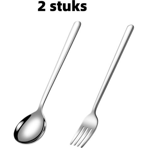 set of cutlery with spoon and dessert fork in dishwasher-safe stainless steel, silver (1/5)