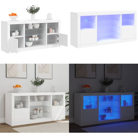 Buffet avec lumières LED blanc 142,5x37x67 cm - Buffet Design Moderne - Meuble Rangement - Luminaire Led Rgb - Armoire Entrée - Décoration Intérieur - Home & Living (1/5)