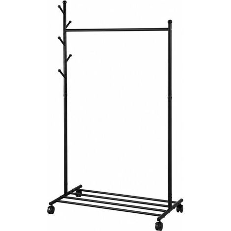 Portemanteau Penderie sur Roulettes en Métal Noir avec Étagère à Chaussures-Longueur 84 × Profondeur 44 × Hauteur 170 cm (1/5)