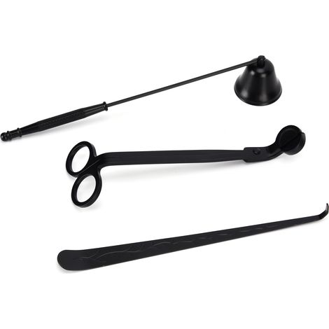 Lot de 3 accessoires bougie, coupe-mèche, éteignoir, plongeur de mèche, noir, kit cadeau (1/5)