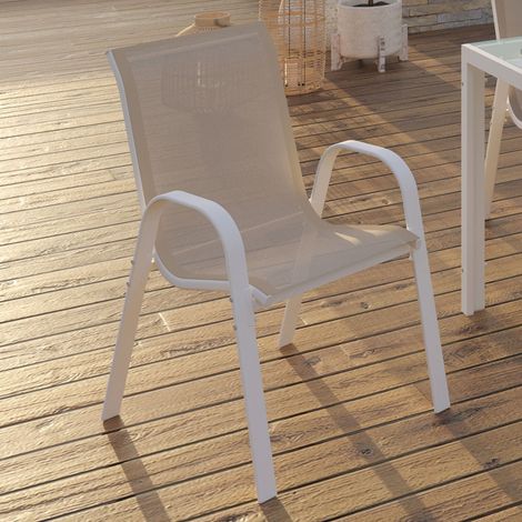 Lote de 4 sillas de jardín apilables LYMA de metal y textileno, blanco y beige