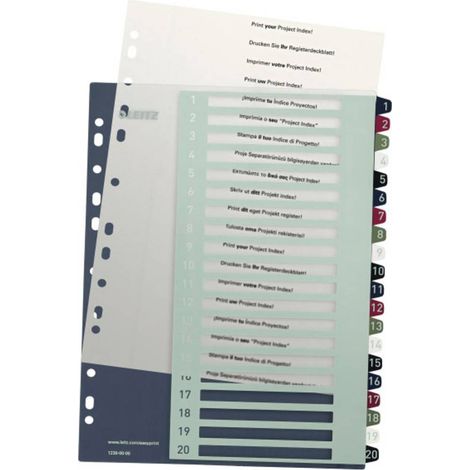 Leitz 1239 Style Divisore DIN A4 1-20 Polipropilene Multicolore 20 schede extra largo, etichettabile con PC 1239-00-00 (1/3)