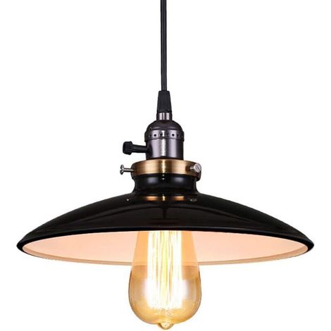 Luminaire Suspension Vintage Rétro E27 Style Industriel en Métal DIY Installation pour éclairage Café Cuisine Salle à manger Salon (sans ampoule) Noir (1/4)