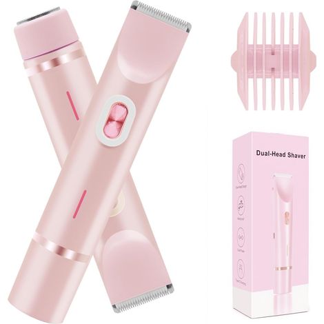 Tondeuse bikini rechargeable à double tête pour femmes et hommes - Rasoir intime pour une peau lisse - Épilateur électrique pour maillot pour les zones sensibles (Rose)